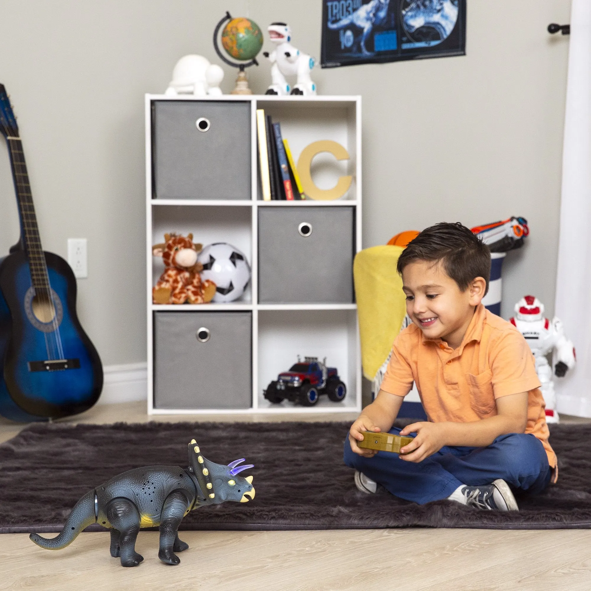 14.5in Kids Remote Control Walking Dinosaur Triceratops Toy Robot