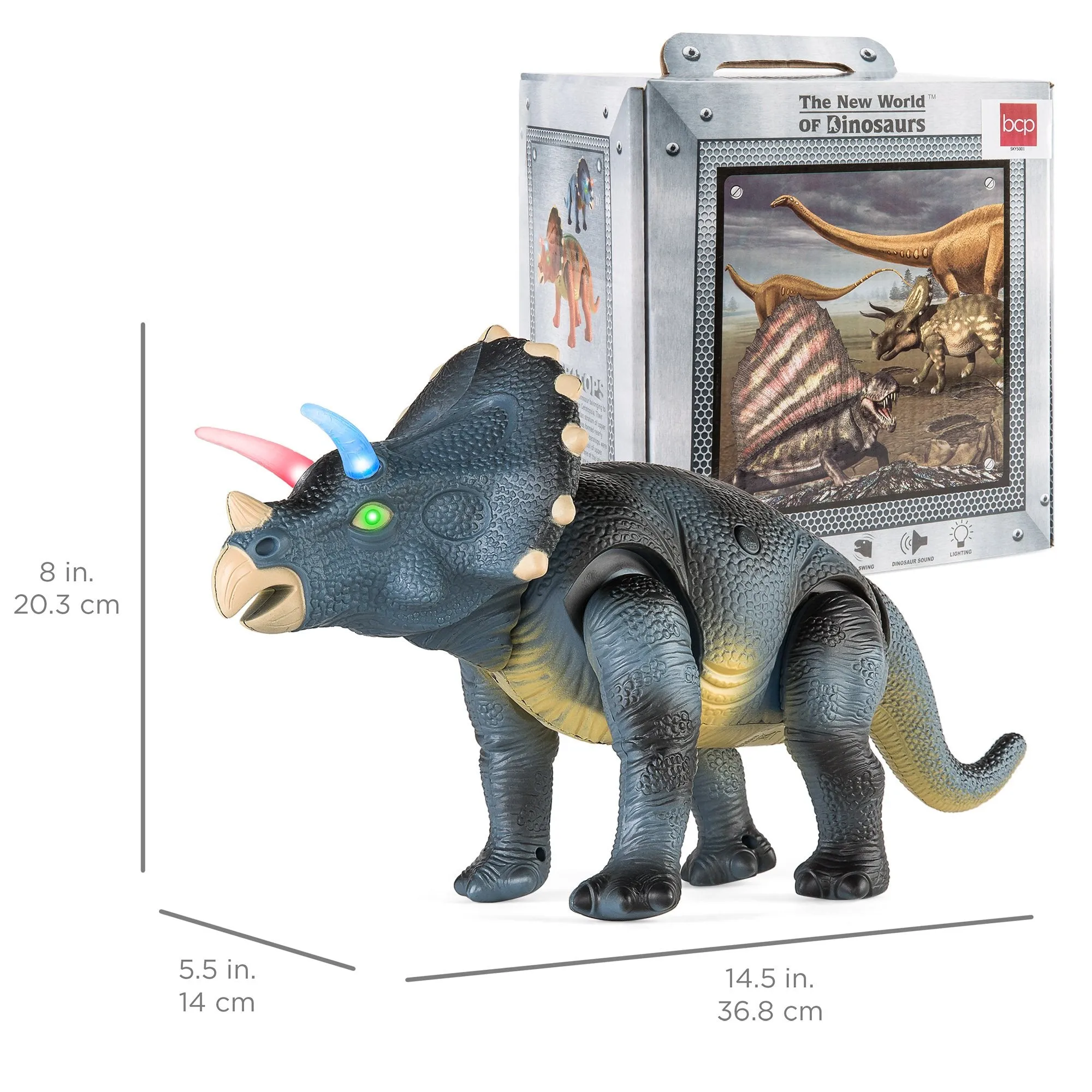 14.5in Kids Remote Control Walking Dinosaur Triceratops Toy Robot