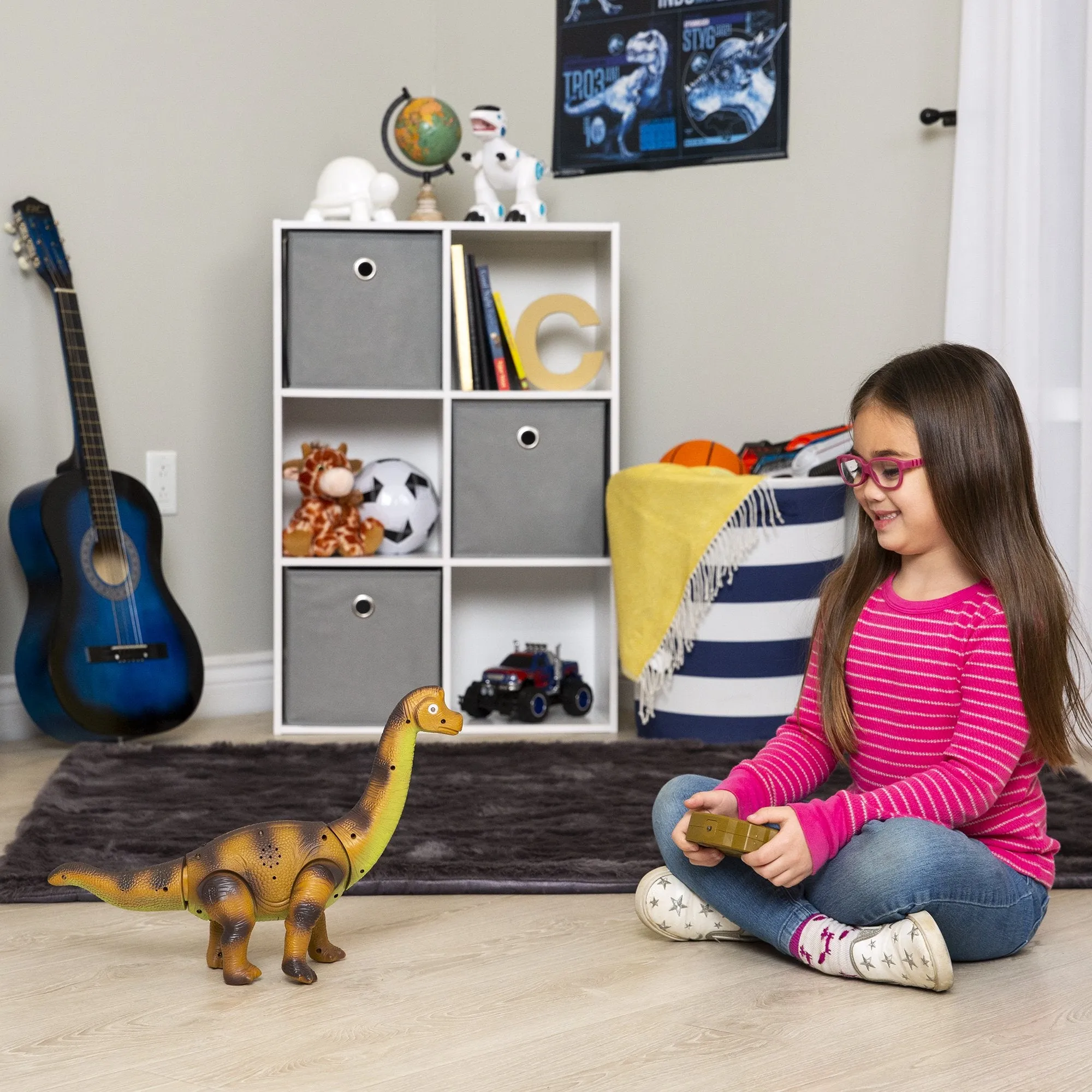 17.5in Kids Remote Control Stomping and Roaring Dinosaur Brachiosaurus Toy