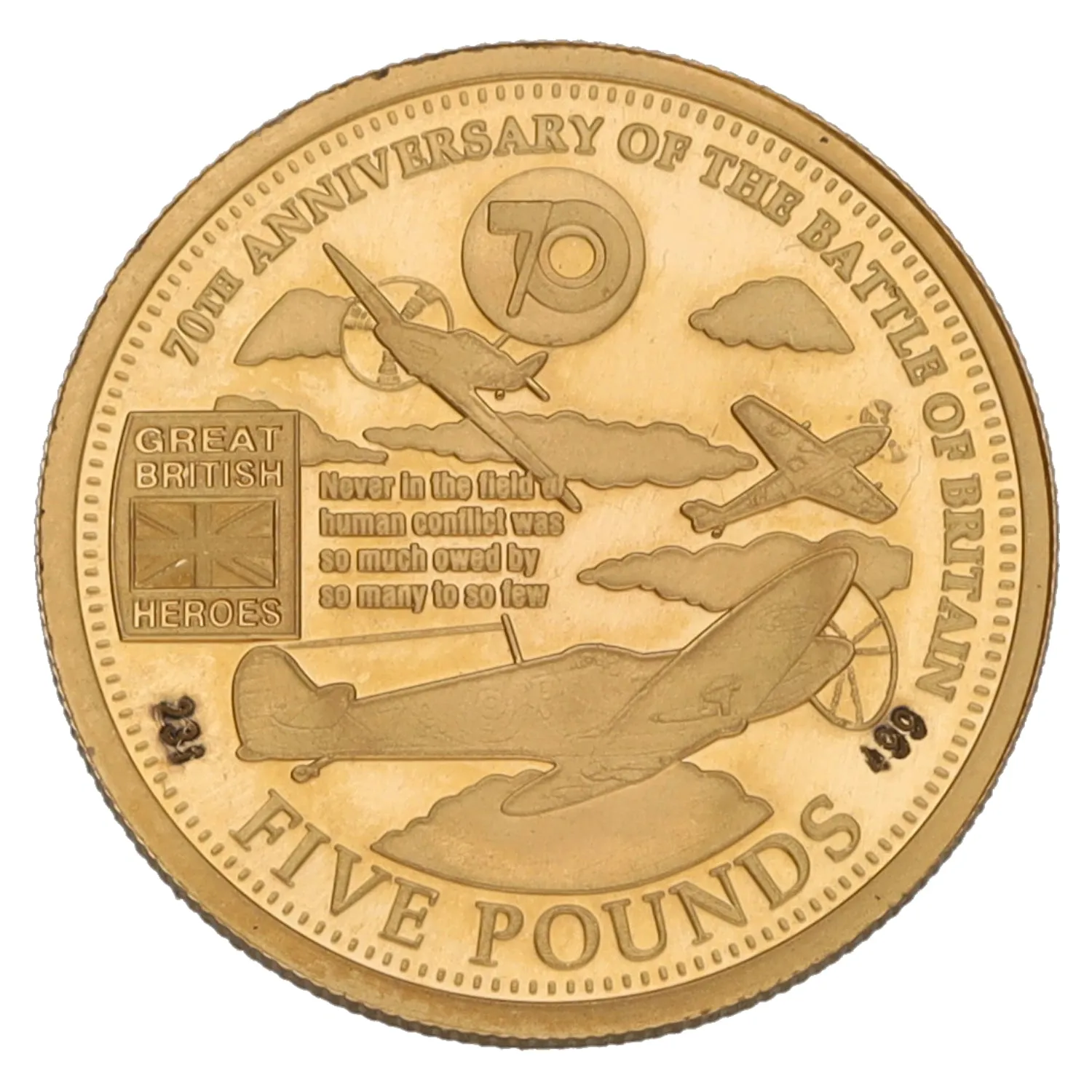 22ct Gold 70th Anniversary Of The Battle Of Britain 5 Pounds Coin 2010