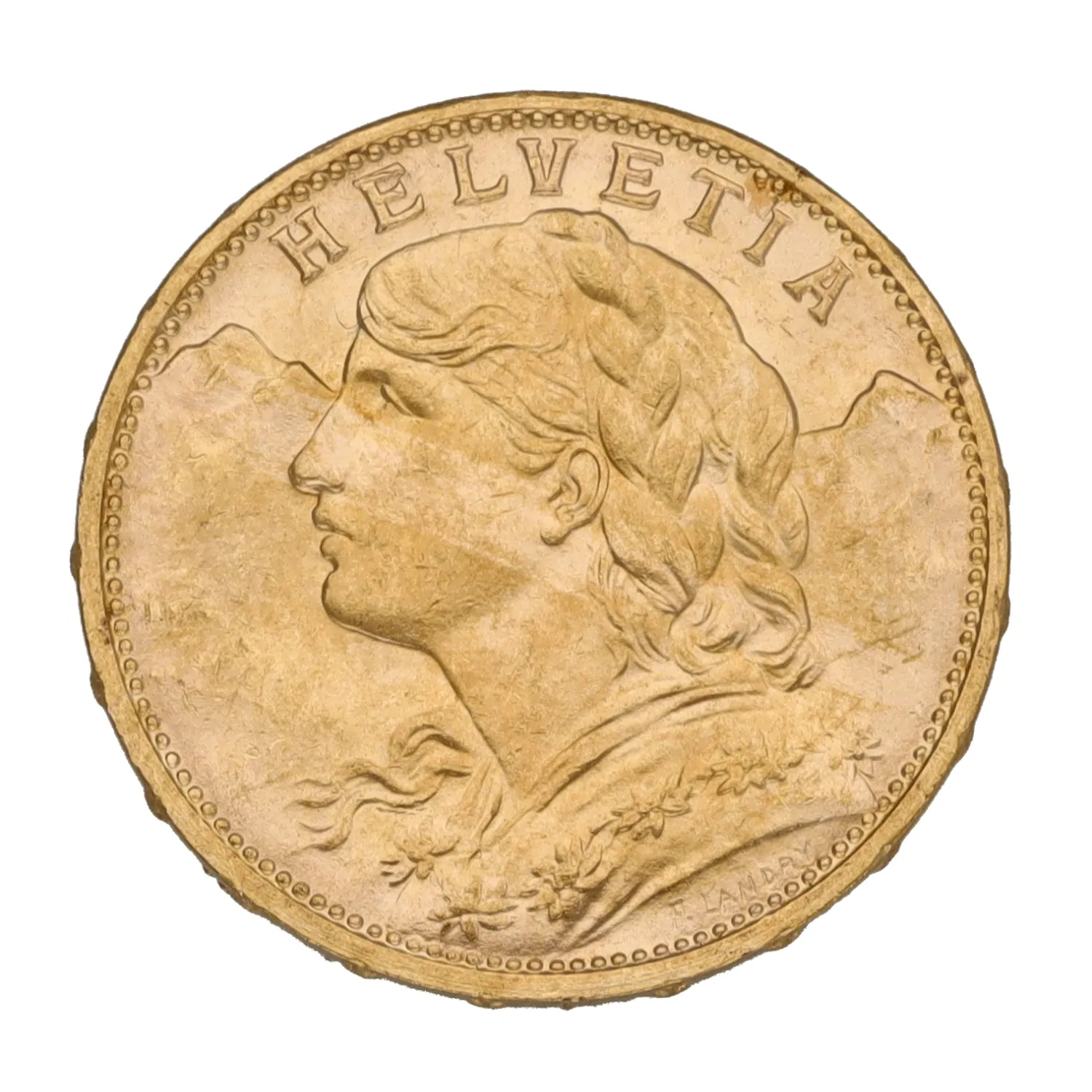 22ct Gold Helvetia Swiss 20 Francs Coin 1913