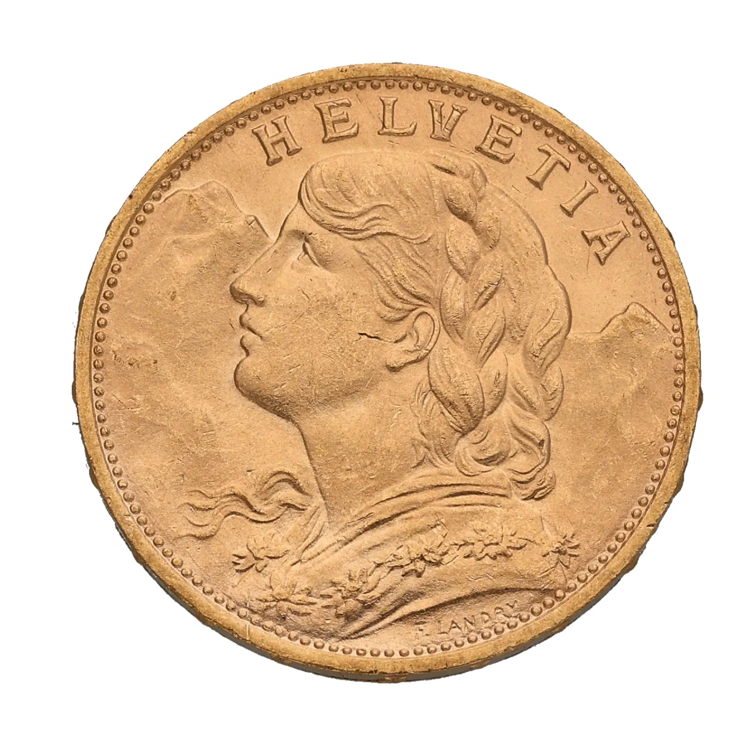 22ct Gold Helvetia Swiss Francs Coin 1930