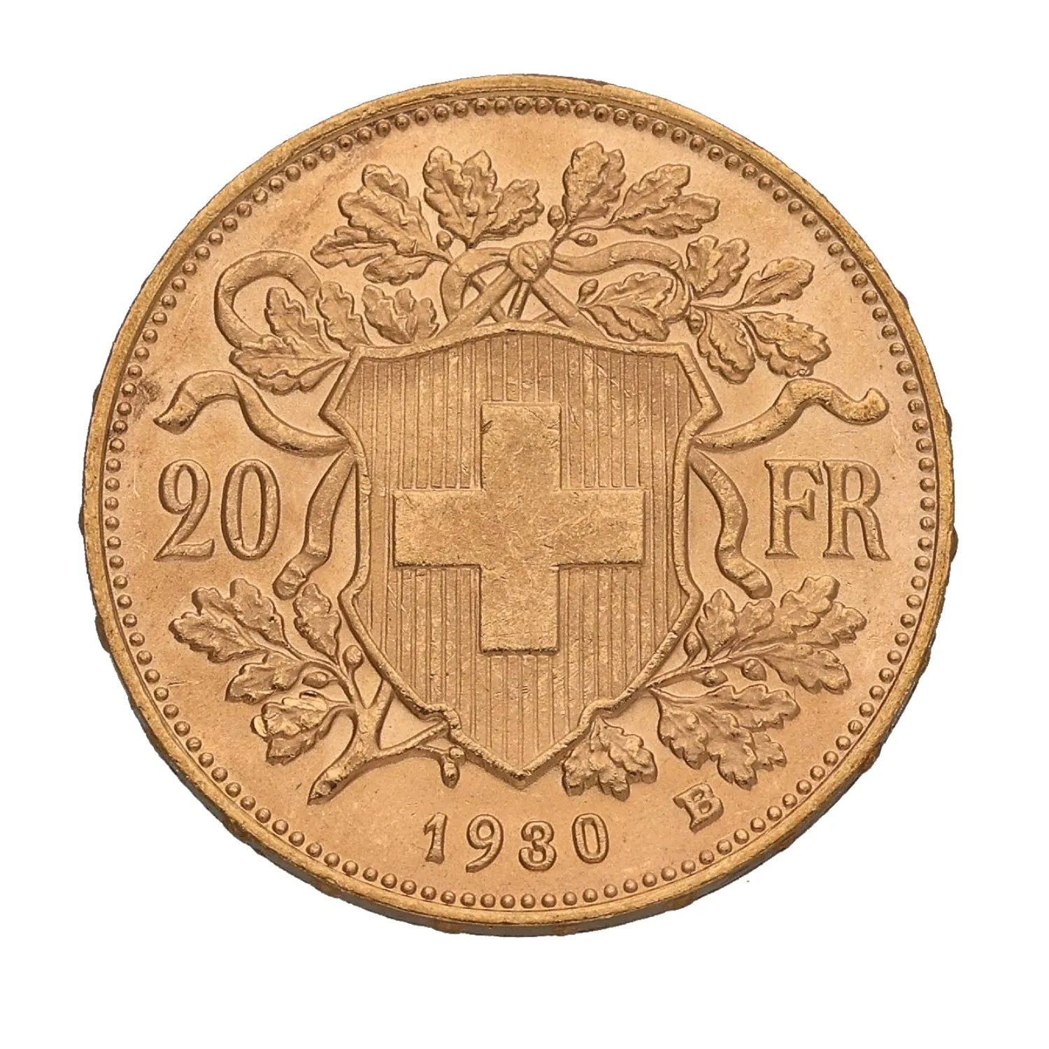 22ct Gold Helvetia Swiss Francs Coin 1930