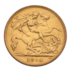 22ct Gold King George V Half Sovereign Coin 1914