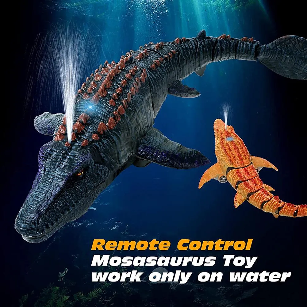 2.4G Remote Control Dinosaur For Kids Mosasaurus Diving Toys Rc Boat With Light Spray Water For Swimming Pool Bathroom Bath Toys