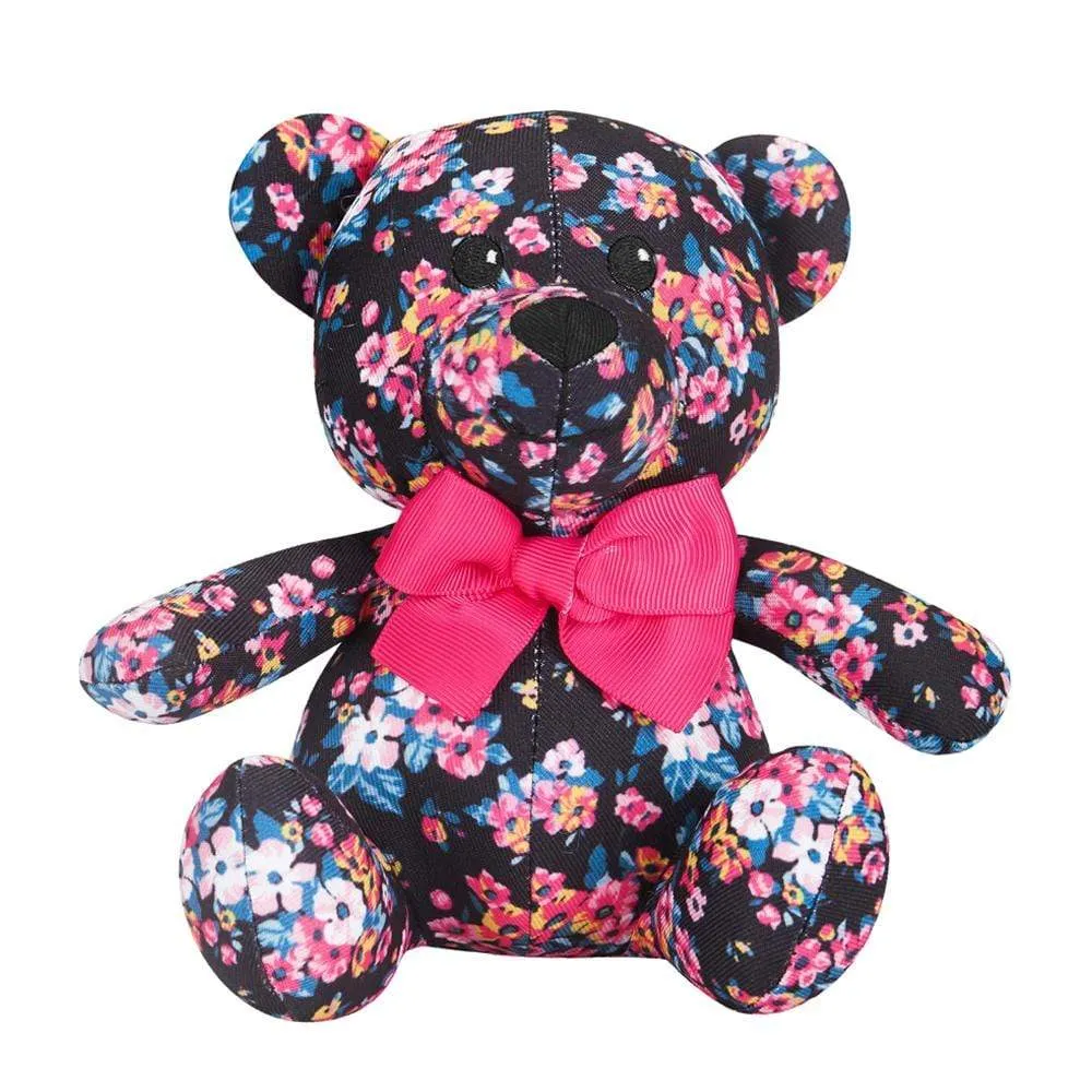 6" Sleek Black Floral Bear Dog Toy