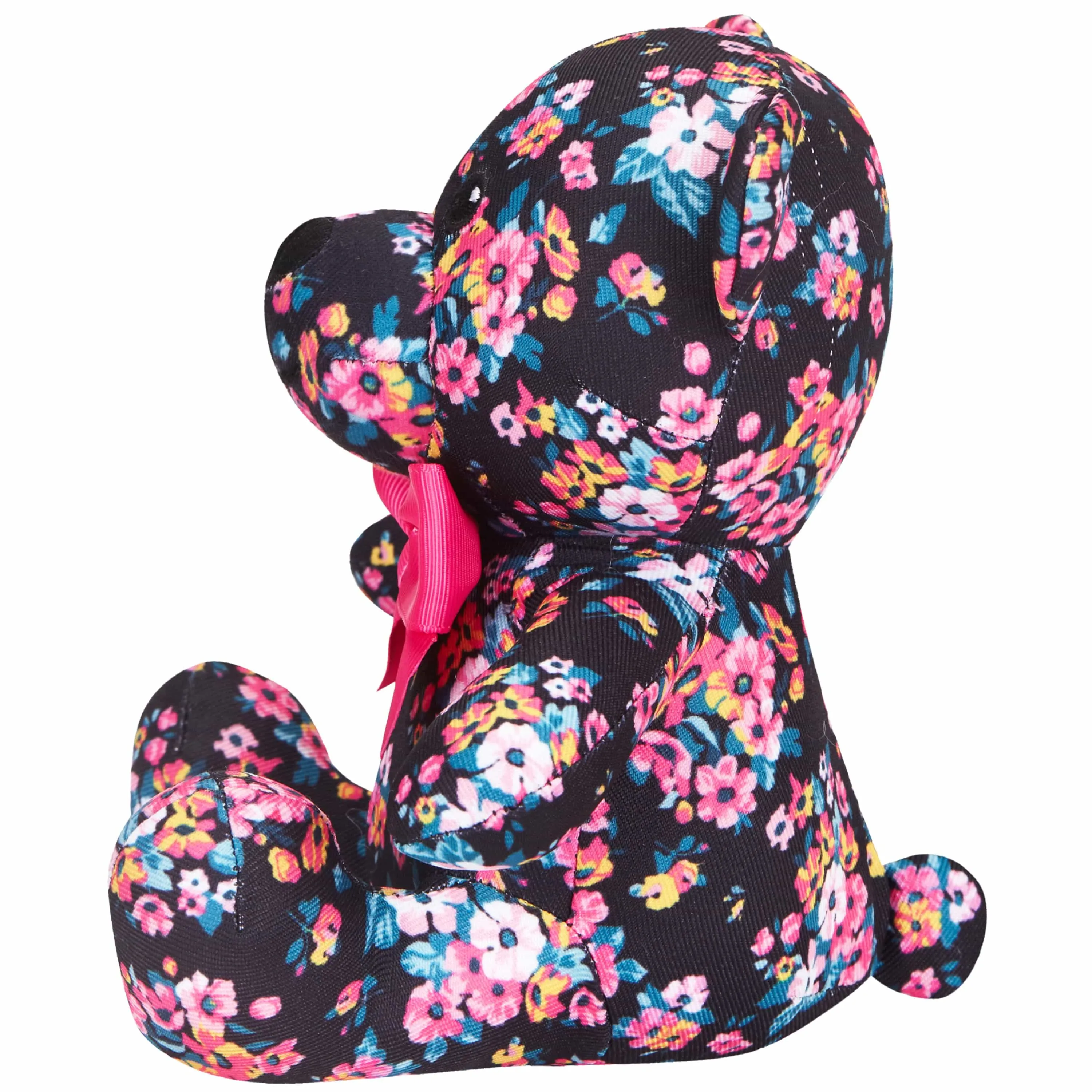 6" Sleek Black Floral Bear Dog Toy