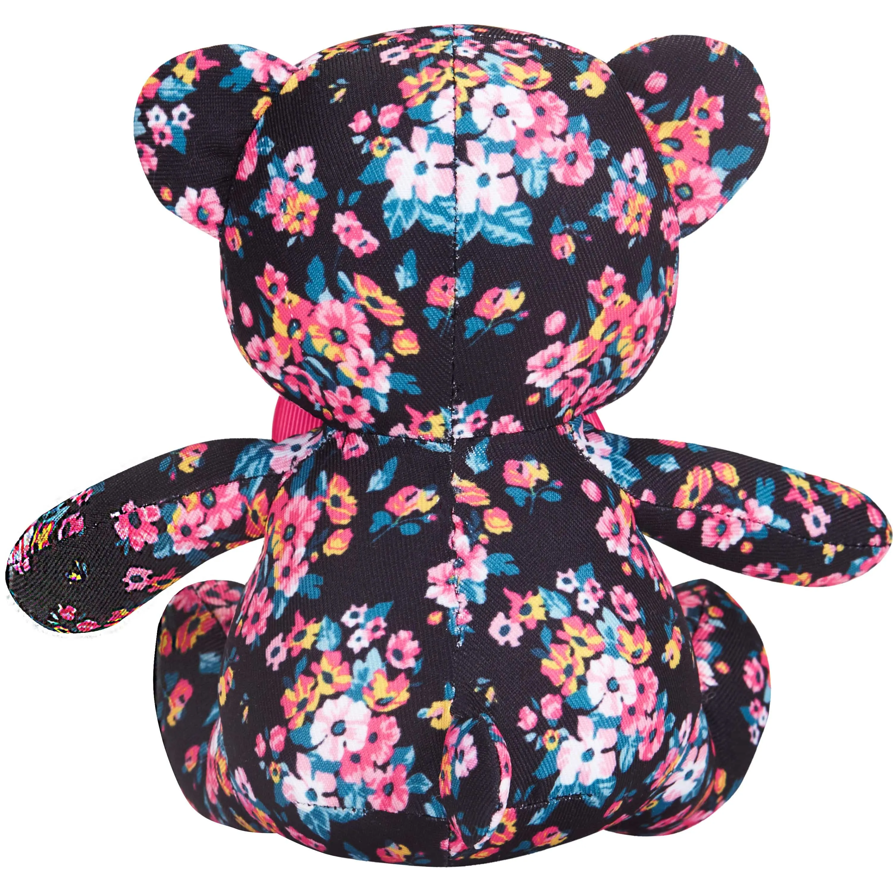 6" Sleek Black Floral Bear Dog Toy