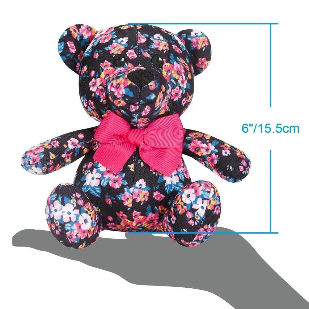 6" Sleek Black Floral Bear Dog Toy