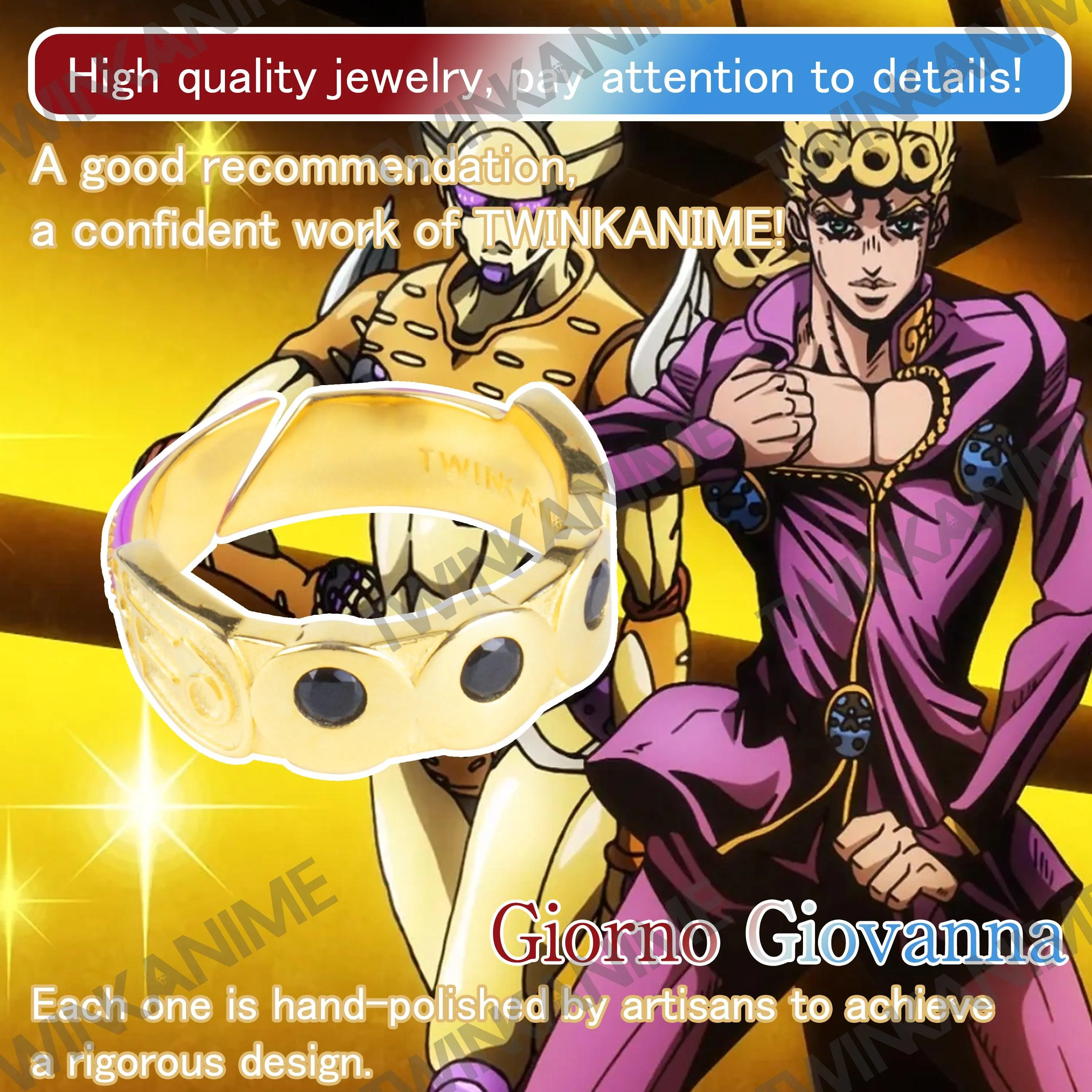 Anime JoJo'S Bizarre Adventure Giorno Giovanna Manga Adjustable S925 Ring