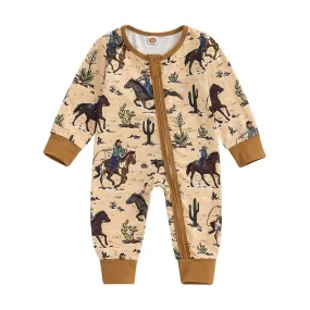 Baby Boys Western Farm Zip Onesie Romper - Cactus Cowboy