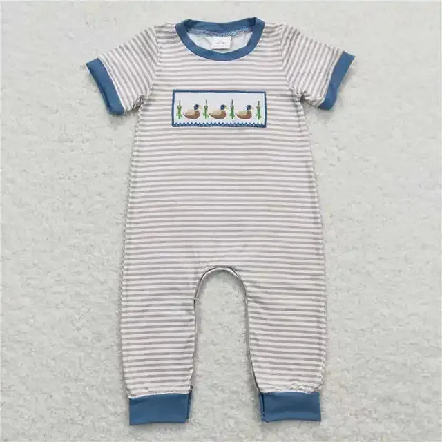 Baby Romper - Boys Applique - Ducks Western Blue Beige