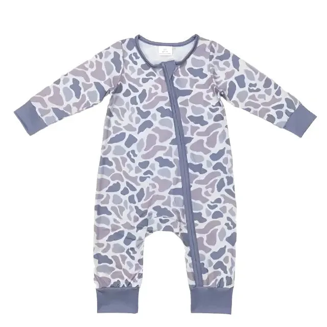 Baby Romper - Boys - Zip - Camo Gray Western Blue