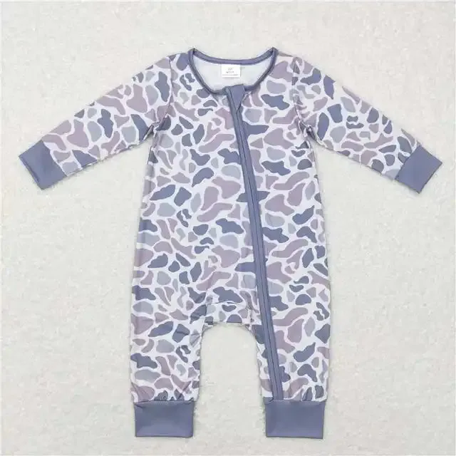 Baby Romper - Boys - Zip - Camo Gray Western Blue