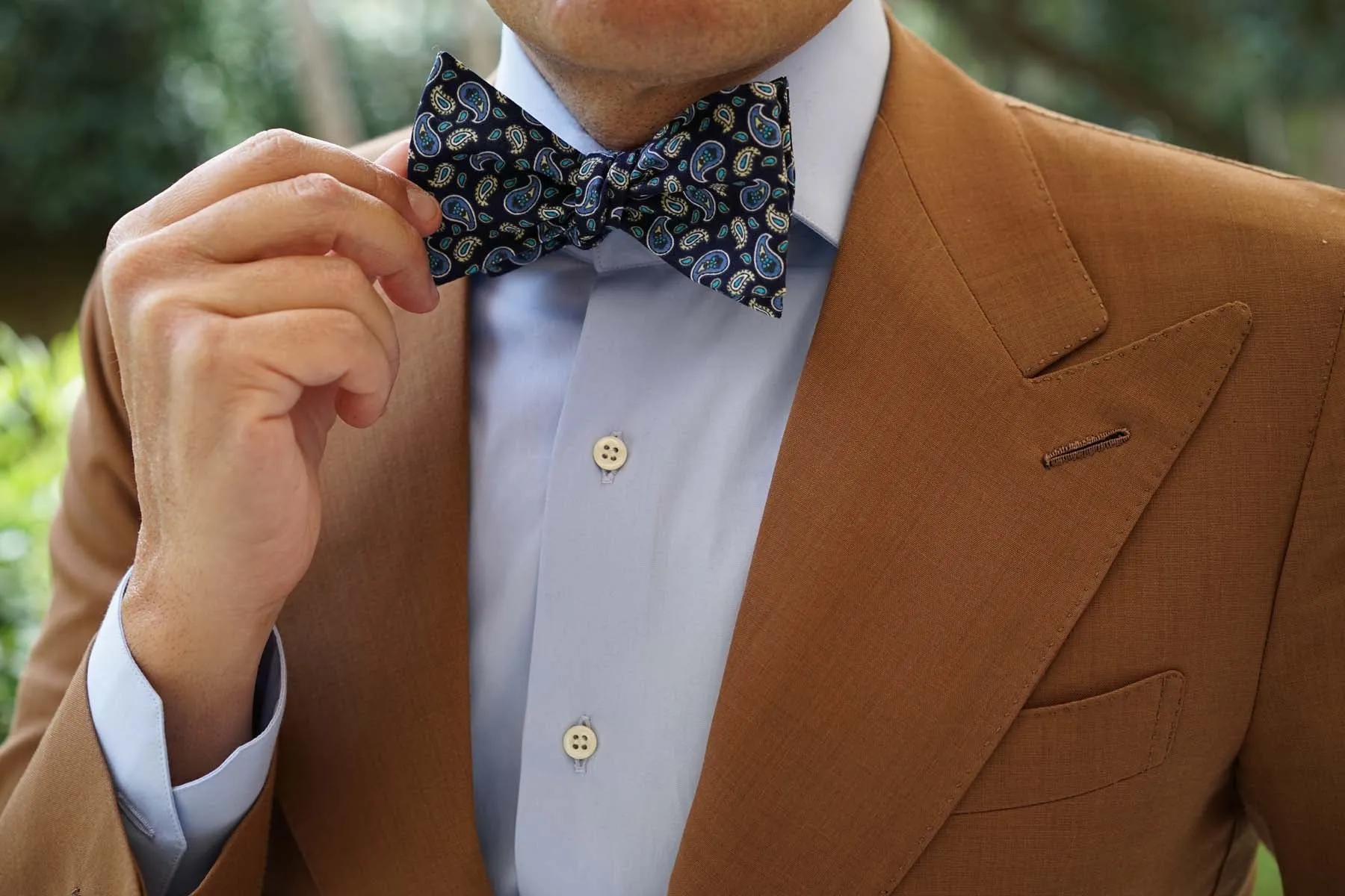 Beirut Blue Paisley Self Bow Tie