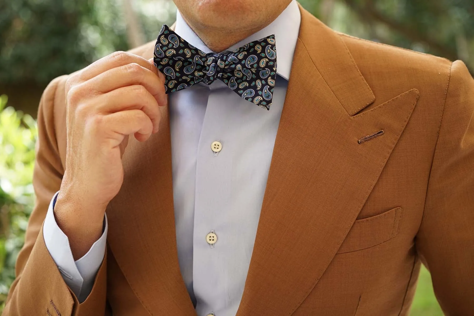 Beirut Blue Paisley Self Bow Tie