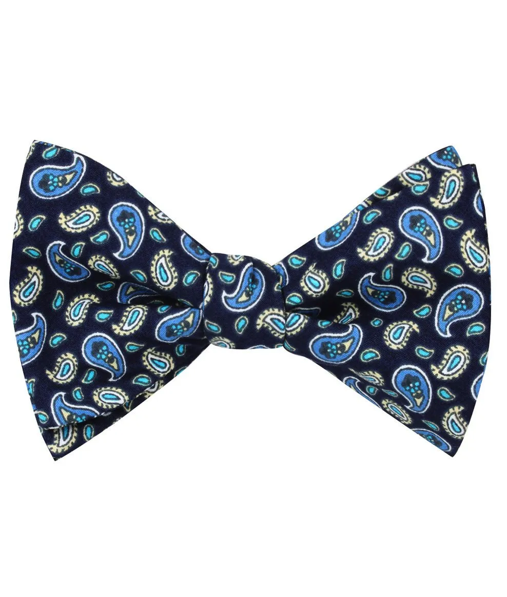 Beirut Blue Paisley Self Bow Tie