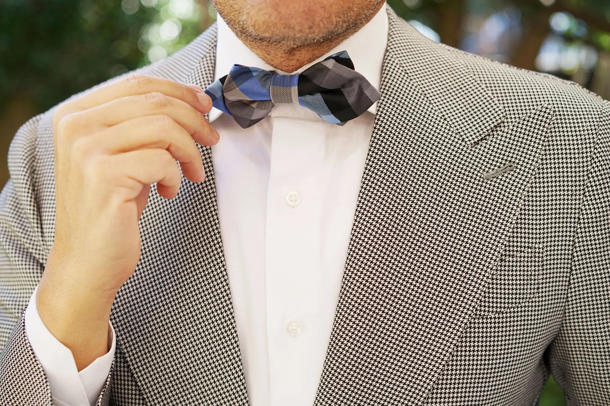 Black Grey Silver Blue Pattern Diamond Bow Tie