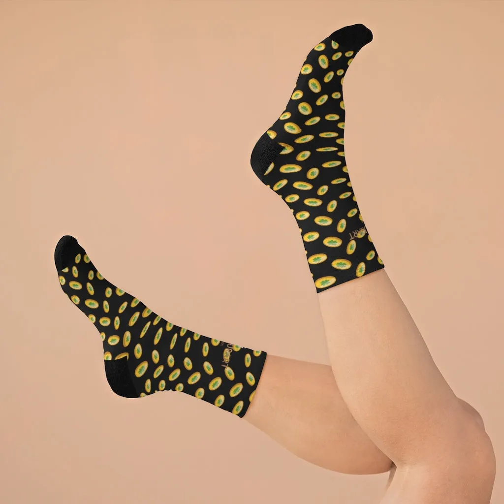 Black St. Patrick's Day Socks, Gold Coins Print Lucky Premium Unisex Socks- Made in USA