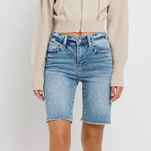 Carly High Rise Raw Hem Bermuda Shorts