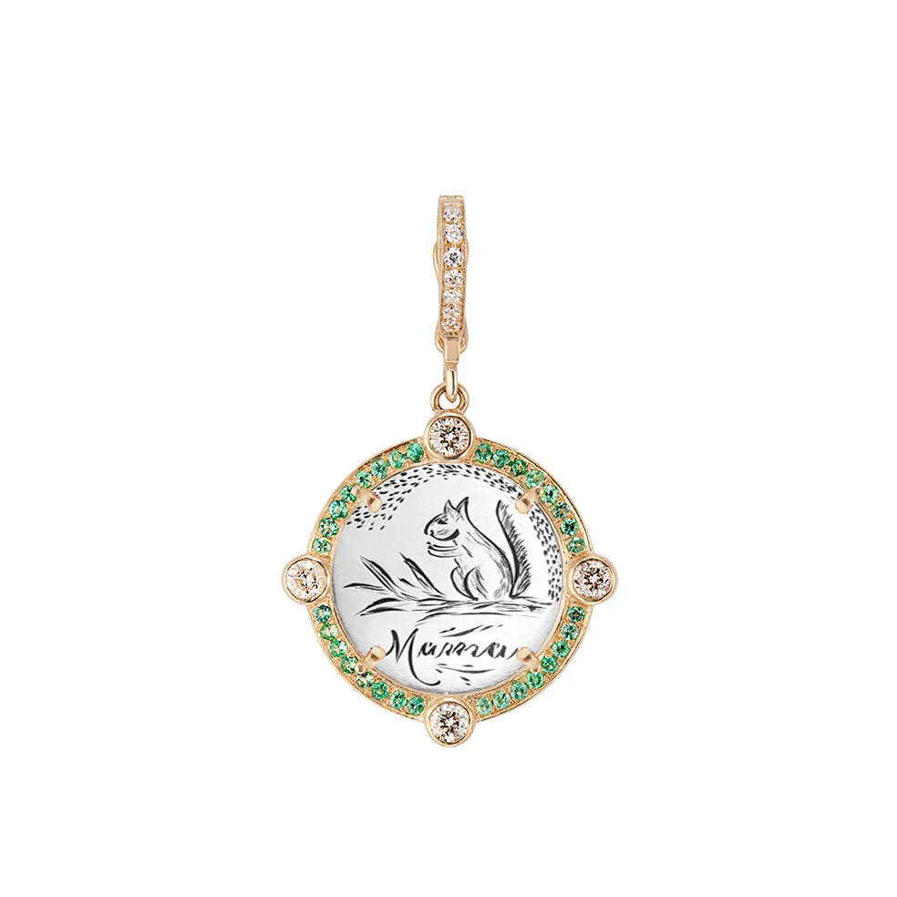 Antique Love Token Charm with Diamond Bezel and Semiprecious Frame