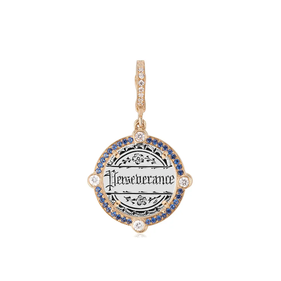 Antique Love Token Charm with Diamond Bezel and Semiprecious Frame