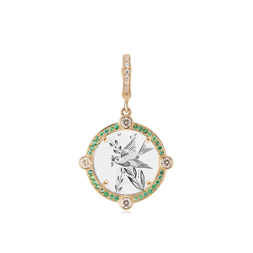 Antique Love Token Charm with Diamond Bezel and Semiprecious Frame