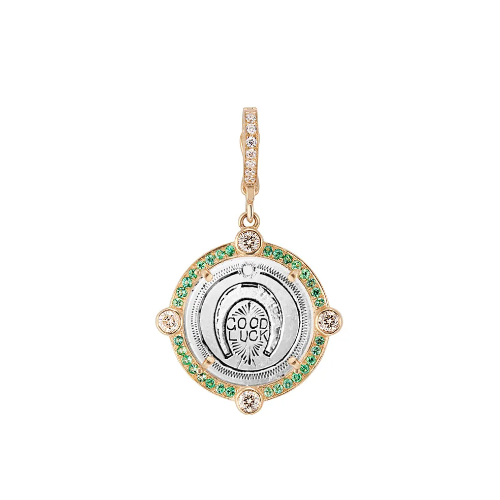 Antique Love Token Charm with Diamond Bezel and Semiprecious Frame