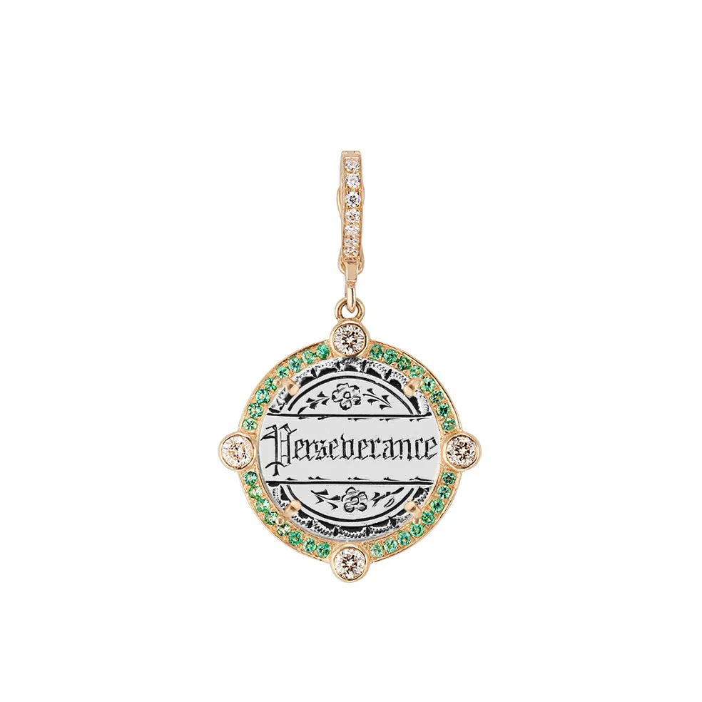 Antique Love Token Charm with Diamond Bezel and Semiprecious Frame