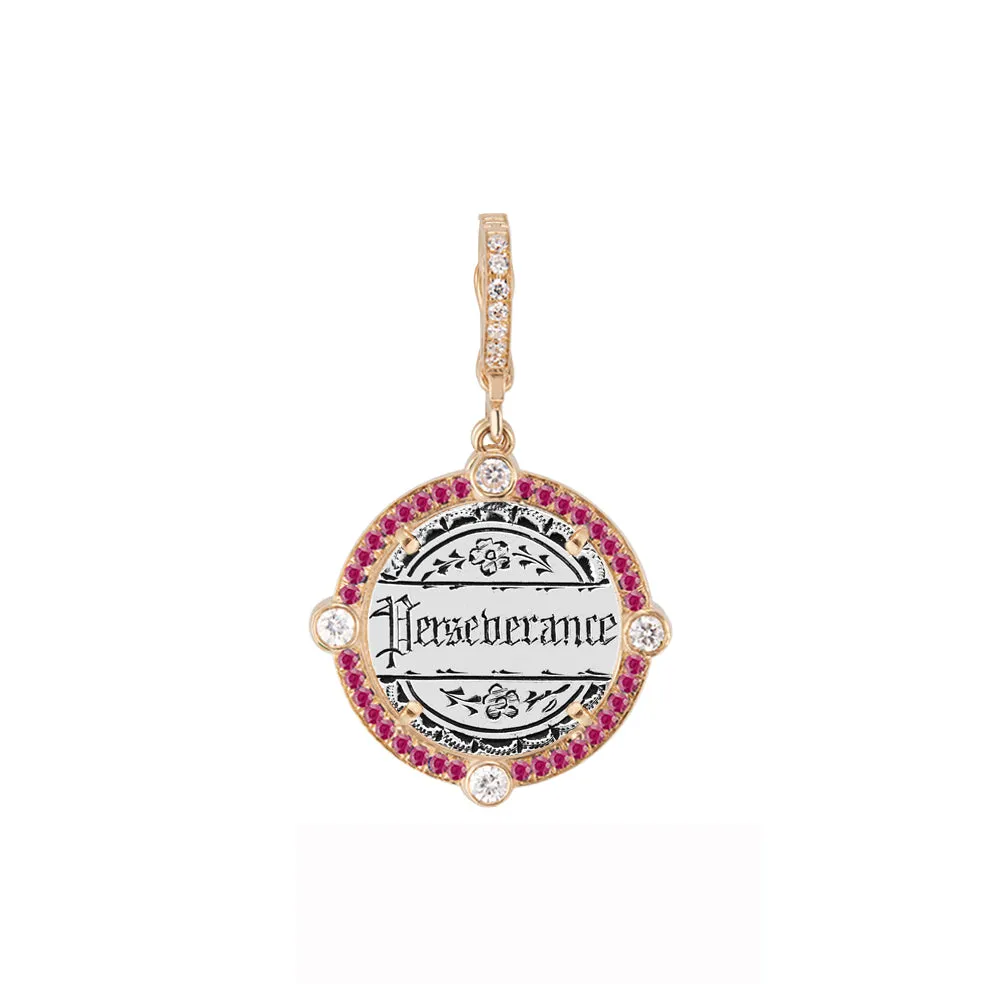 Antique Love Token Charm with Diamond Bezel and Semiprecious Frame