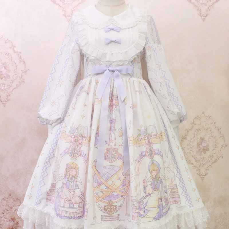 Getadme Japanese Sweet Kawaii Blue Lolita Long Sleeve Dress Fairy Dress Lolita Kawaii Sweet Lolita White Lolita Dress Harujuku Dress