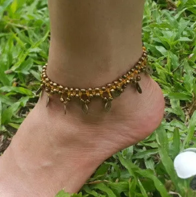 Hand Made Fair Trade Anklet Double Strand Brass Coins Gold