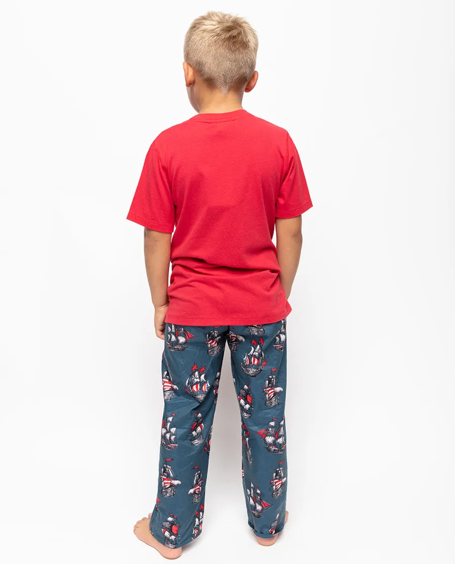 Jasper Boys Jersey T-shirt and Pirate Ship Print Pyjama Set