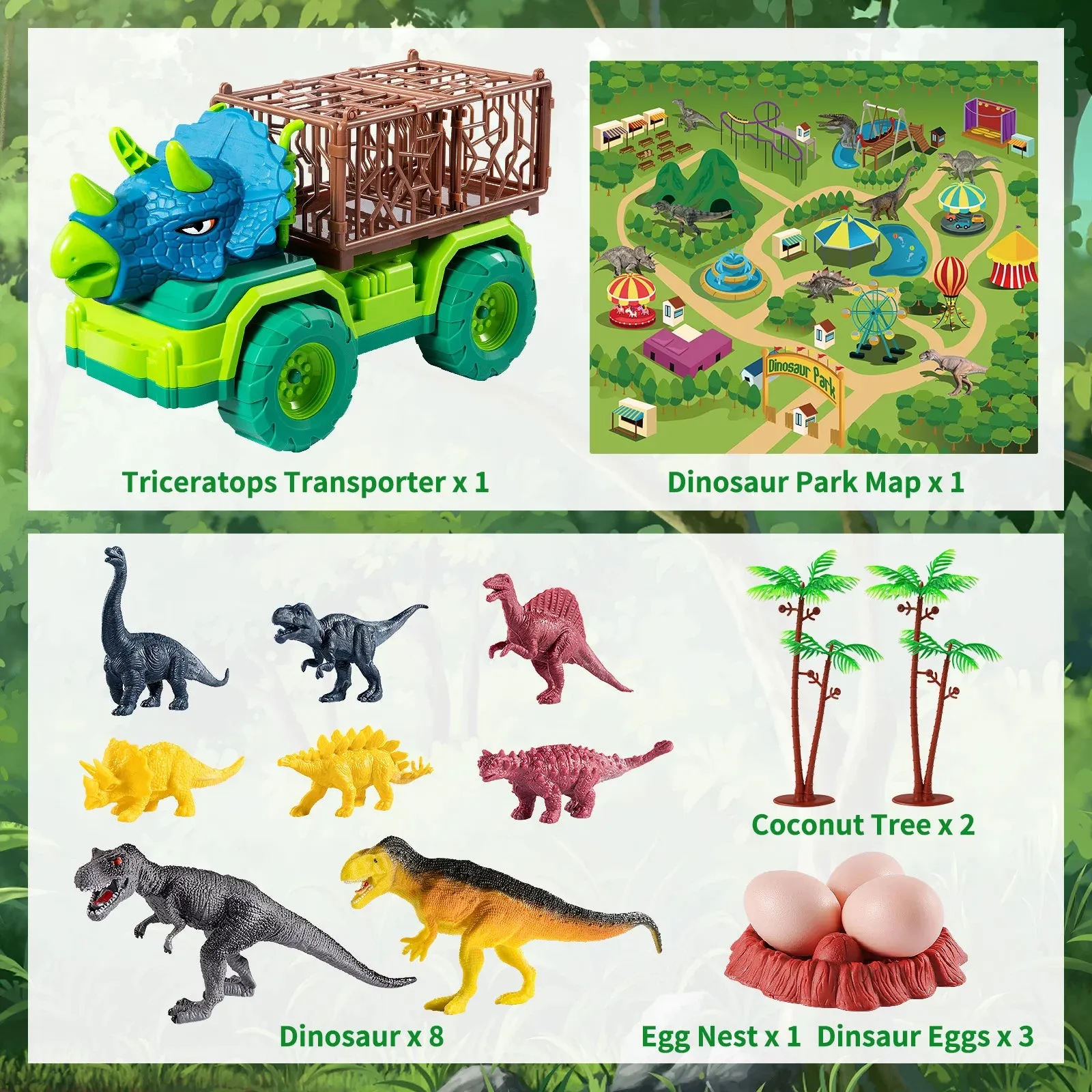 Kids Dinosaur Truck Toy Triceratops Transporter Boys and Girls Capture Dinosaur Playset