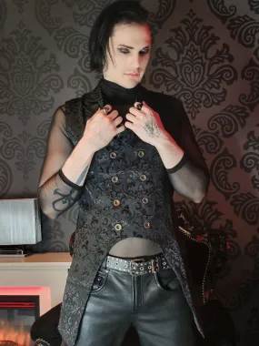 Mens Gothic Steampunk Double Breasted Vest Brocade Waistcoat