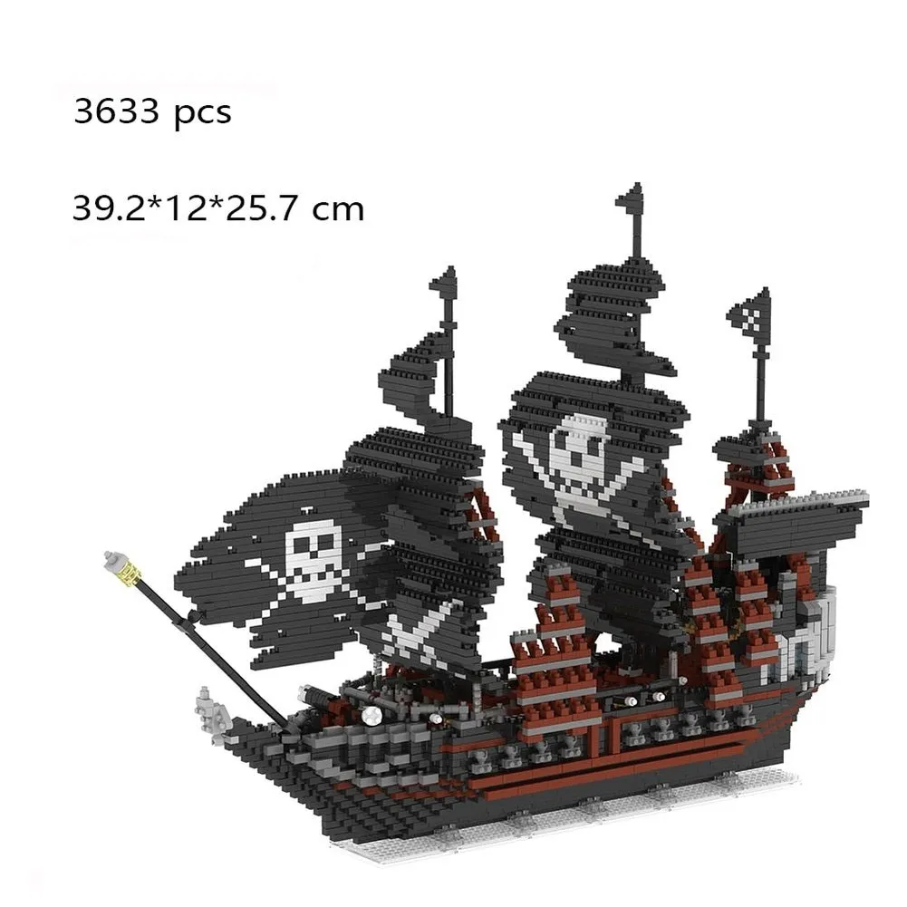 MOC NON  Black Pirate Ship Plastic Model Building Blocks for Adults  Micro Mini Bricks Toys Kits Assemble Sailboat Sale