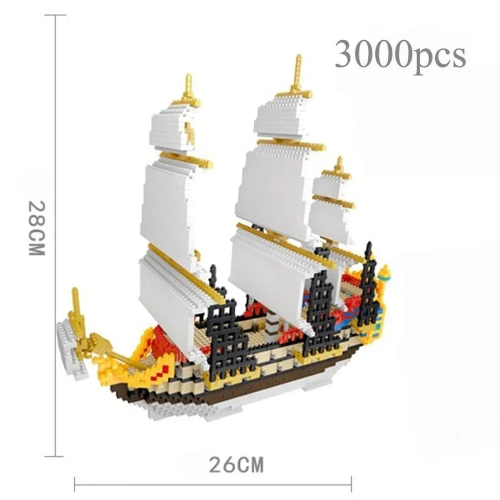 MOC NON  Black Pirate Ship Plastic Model Building Blocks for Adults  Micro Mini Bricks Toys Kits Assemble Sailboat Sale