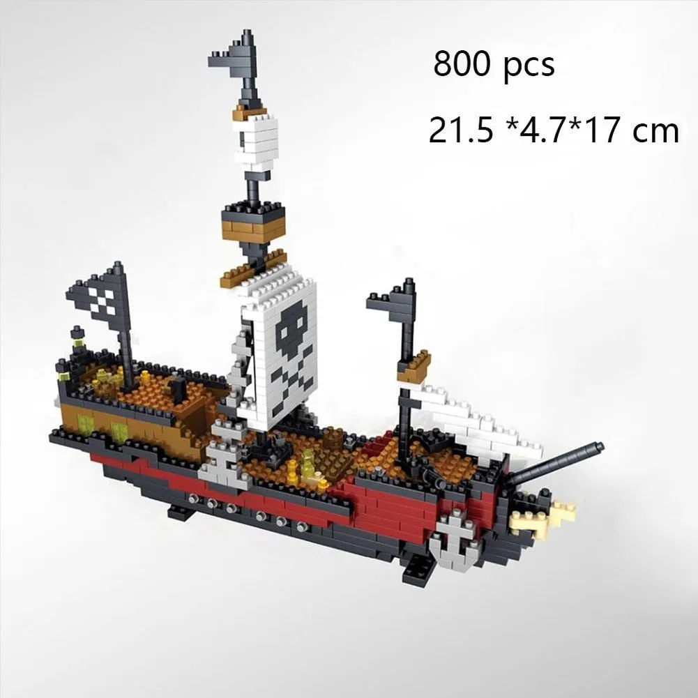 MOC NON  Black Pirate Ship Plastic Model Building Blocks for Adults  Micro Mini Bricks Toys Kits Assemble Sailboat Sale