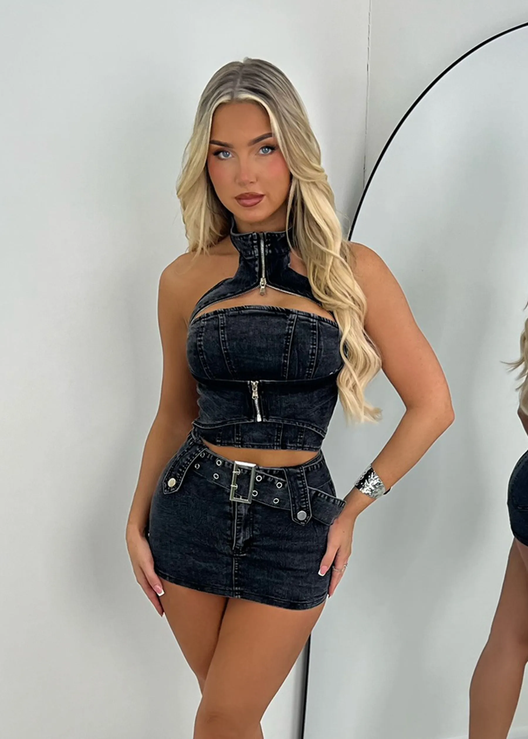 No Regrets Denim Top - Black