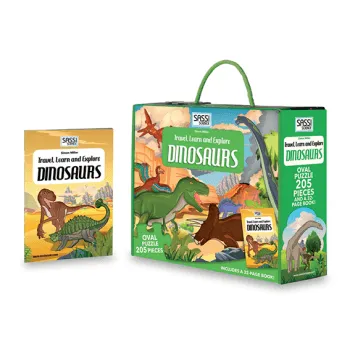 Sassi Travel, Learn and Explore - Puzzle and Book Set - Dinosaurs, 205 pcs