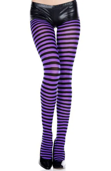 Striped Tights in Black and Purple